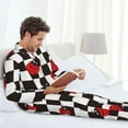 thumbnail image 6 of Picia Ladybugs Of Black And White Checkers Pattern Men’s Long-Sleeve Sleepwear Set - Soft 2-Piece Loungewear with Pockets, Comfy PJs for Relaxing Nights-Small, 6 of 7