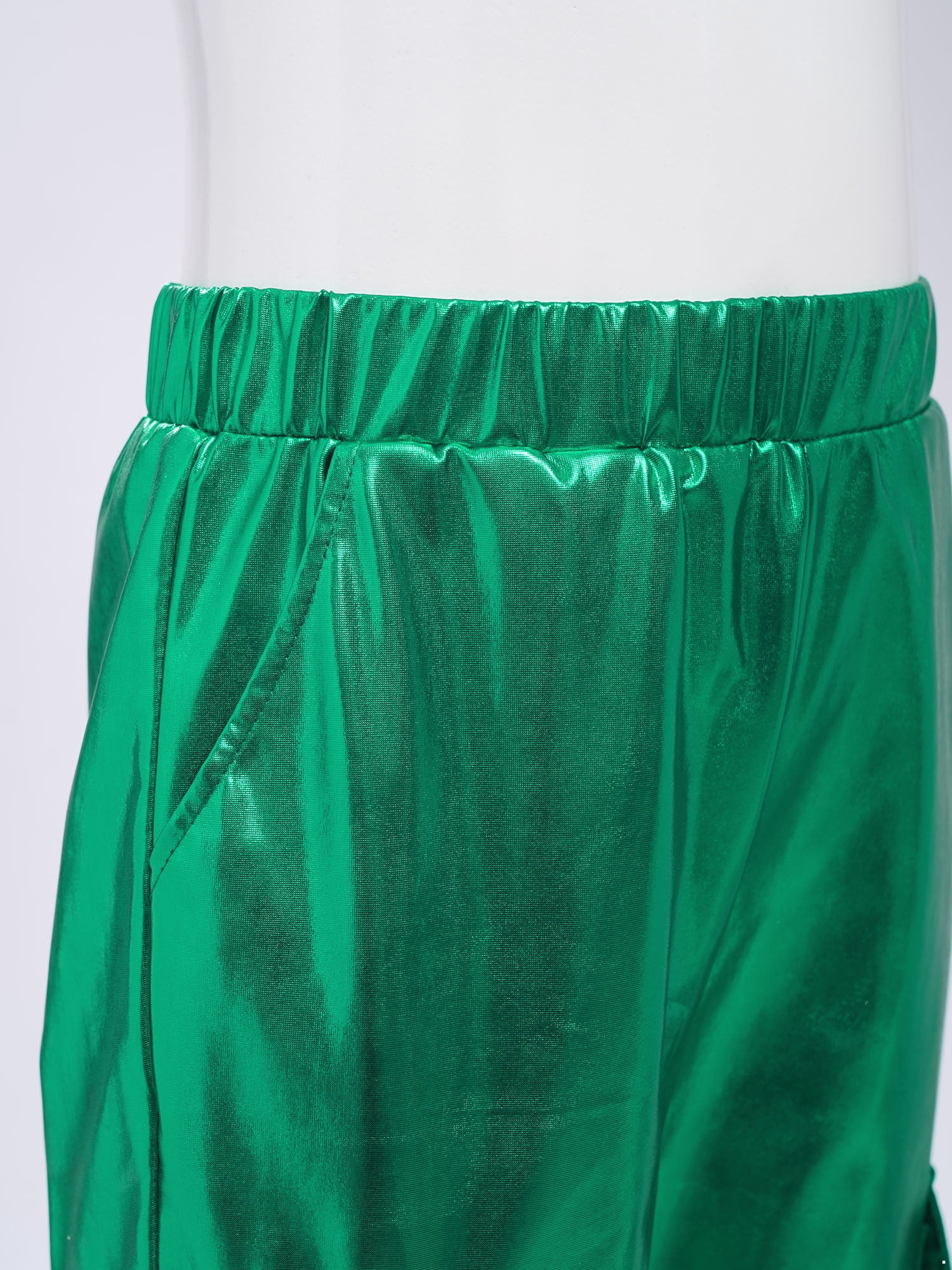 CHICTRY Shiny Holographic Cargo Pants Girls Boys Jazz Hip-Hop Street Dance Wear Trousers with Pockets Green 14