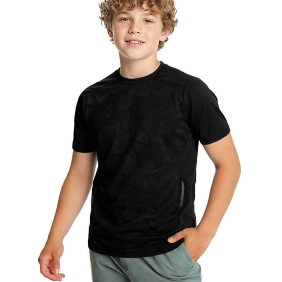 DJDLJWCJ Boys Athletic Shirts Crewneck Relaxed Fit Summer Tee Boys Casual T Shirts Short Sleeve Outdoor Sports, Black 9-10T