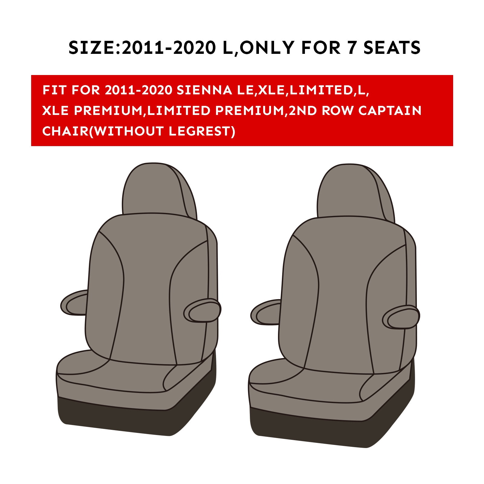 coverdream Sienna Car Seat Covers Custom Fit for 2011-2020 Toyota Sienna LE,XLE,Limited,L,XLE Premium,Limited Premium,7-Seater Leather Auto Seat Covers(Full Set,Black/Red)