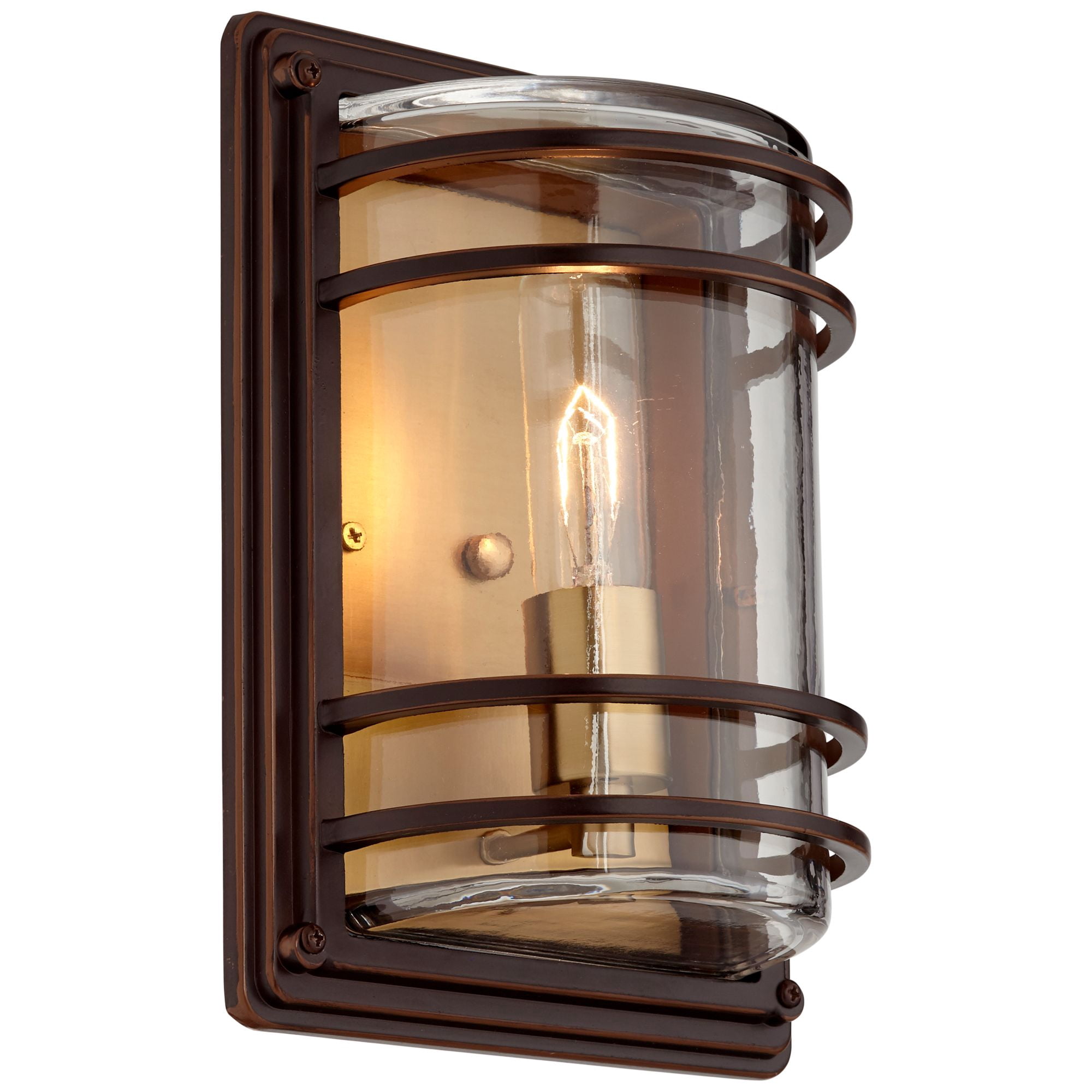 John Timberland Habitat Modern Outdoor Wall Light Fixtures Set of 2 Bronze Brass 11" Clear Glass for Post Exterior Barn Deck House Porch Yard Patio