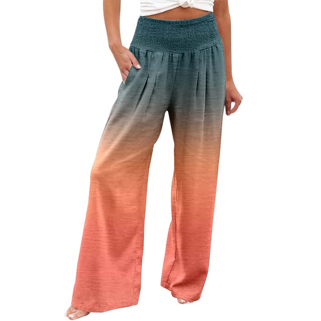 Pantalones anchos de cintura alta con estampado veraniego para mujer: cintura alta estilizada, bolsillos ocultos funcionales, transformación de moda para múltiples ocasiones.