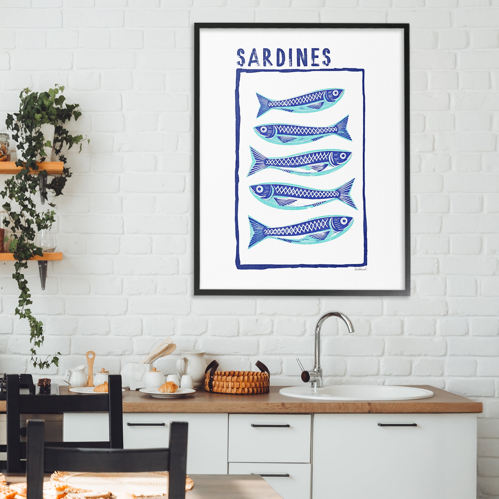 Stupell Industries Blocked Sardines Pattern Black Framed Giclee Art, design by Amanda Greenwood