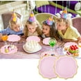 thumbnail image 5 of NOGIS 30 Pcs Scalloped Plates, 8.5 Inch Pink Dessert Paper Plates Cake Plates Disposable Scalloped Paper Plates with Gold Foil Edge Light Pink Plates for Tea Party Baby Shower Birthday, 5 of 7