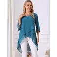 thumbnail image 3 of DARING DIVA Women's 3/4 Sleeve High Low Hem Scoop Neck Chiffon Blouses M Peacock Blue, 3 of 7