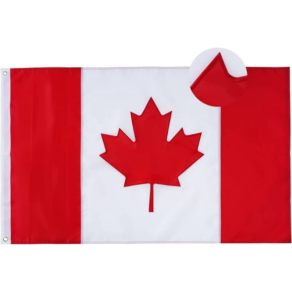 TOPFLAGS Canadian Flag Embroidered Canada National Flags 3x5 Foot Sewn Stripes Heavy Duty Outdoor with Brass Grommets