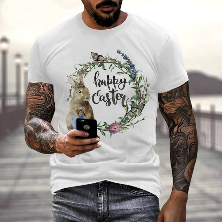 YUHAOTIN Mens Graphic T-Shirts Vintage Hip Hop Mens Summer Easter Fashion  Casual 3D Digital Printing T Shirt Mens T-Shirts V Neck Button Mens Graphic
