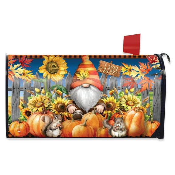 Briarwood Lane Fall Mailbox Cover - Standard Size - Gnome and Pumpkins For Fall Mailbox Cover