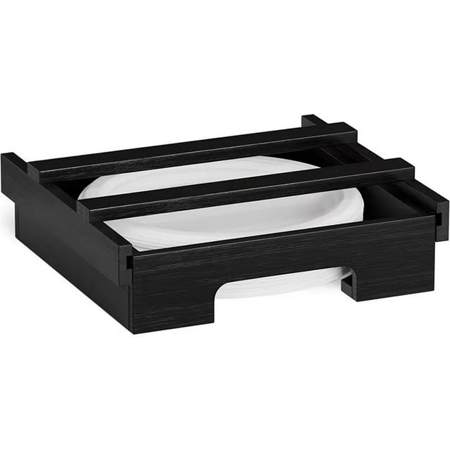 Dispensadores de platos de papel de bambú de 10 pulgadas debajo del soporte de platos del gabinete (negro)