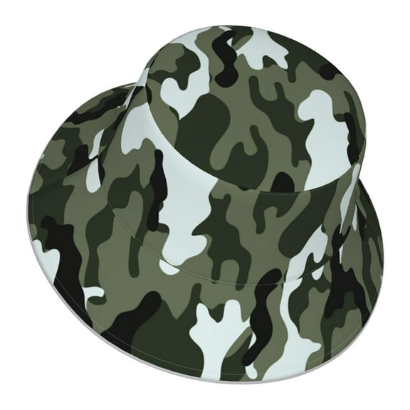 Unisex Army Camouflage Bucket Hat Fisherman Cap Reversible Travel Sunhat With Reflective Stripe