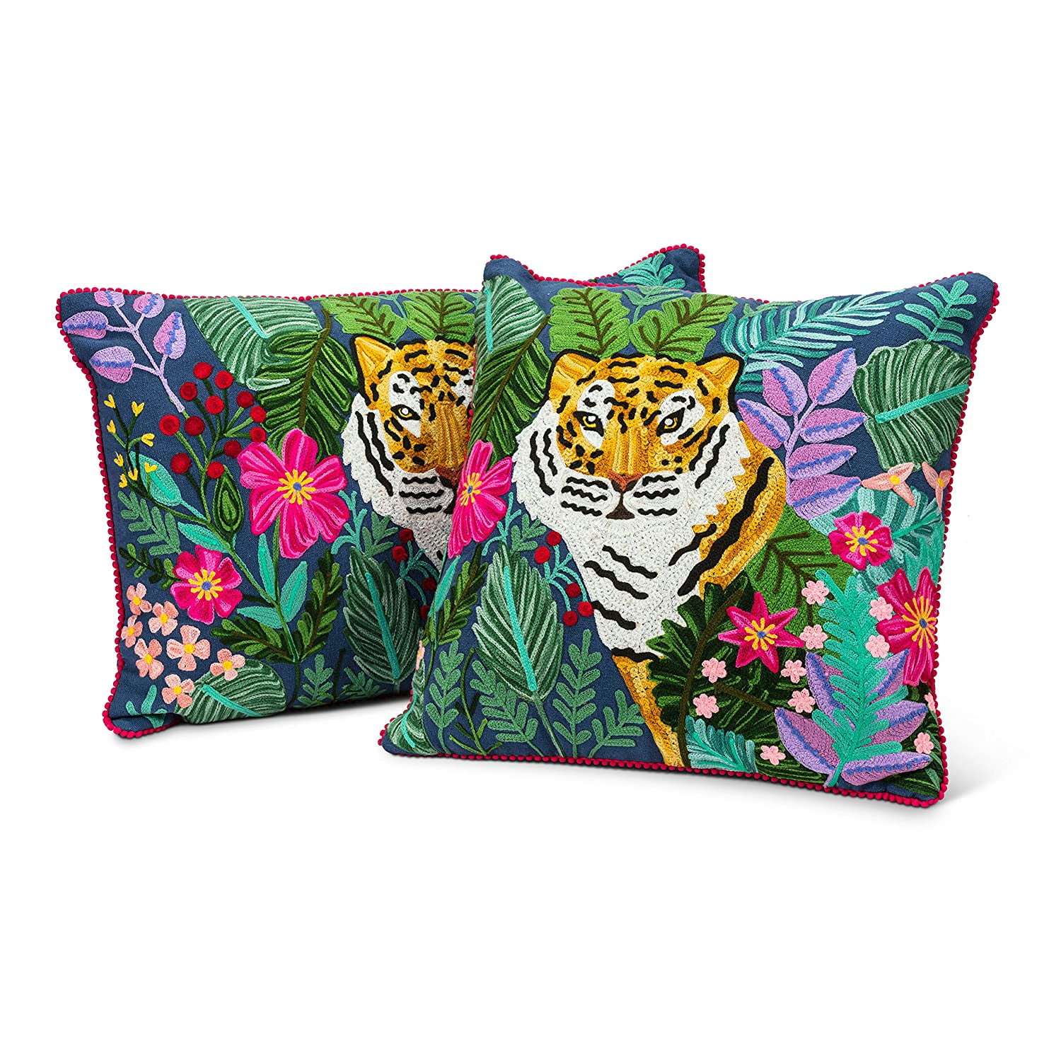 Abbott Collection 90-Vivid RECT Rectangle Tiger in Jungle Pillow Green/Pink 16x24 inches L 