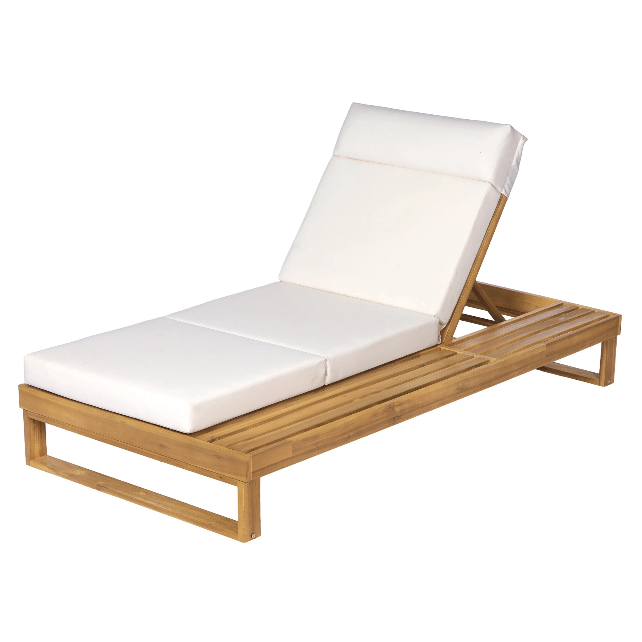 Christopher Knight Home Acacia Wood Chaise Lounge with 4-Fold Cushion, Adjustable Recliner, Teak + Cream