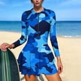 thumbnail image 3 of Pounoo Womens One Piece Rash Guards Color Block Long Sleeve Tops Flared Skirt Bottoms Modest Swimsuits Surfing Diving Wear Gift, 3 of 9
