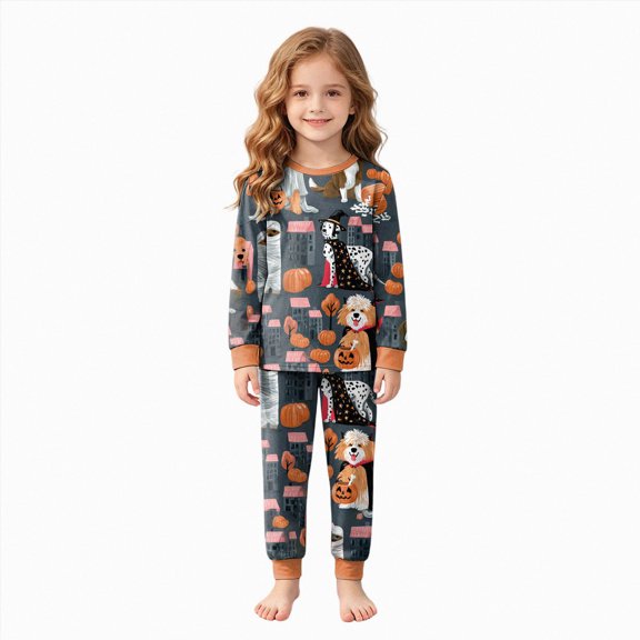 Cdudpw Halloween 2 Piece Girls Pajamas Kids Long Sleeve Top and Pants Pajamas Pjs Sleepwear Set for Toddler Little Girls Outfits(A002-Light Pink)