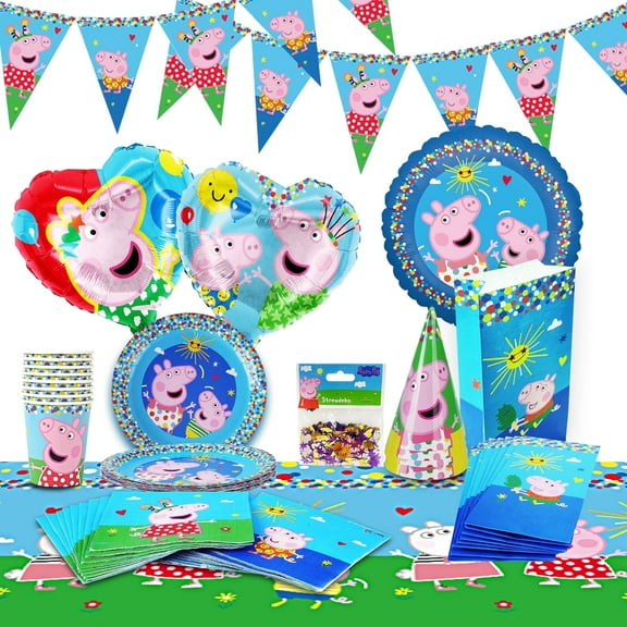 62PCS Peppa Pig Tableware and Balloon Set Pink Theme Birthday Party Supplies
