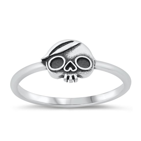 Skull Head Cap Heart Mortality Ring .925 Sterling Silver Band Jewelry Female Male Unisex Size 7