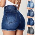 thumbnail image 2 of Mepaouo Women Jean Shorts High Waisted Casual Stretchy Raw Hem Summer Denim Shorts with Pockets, 2 of 7