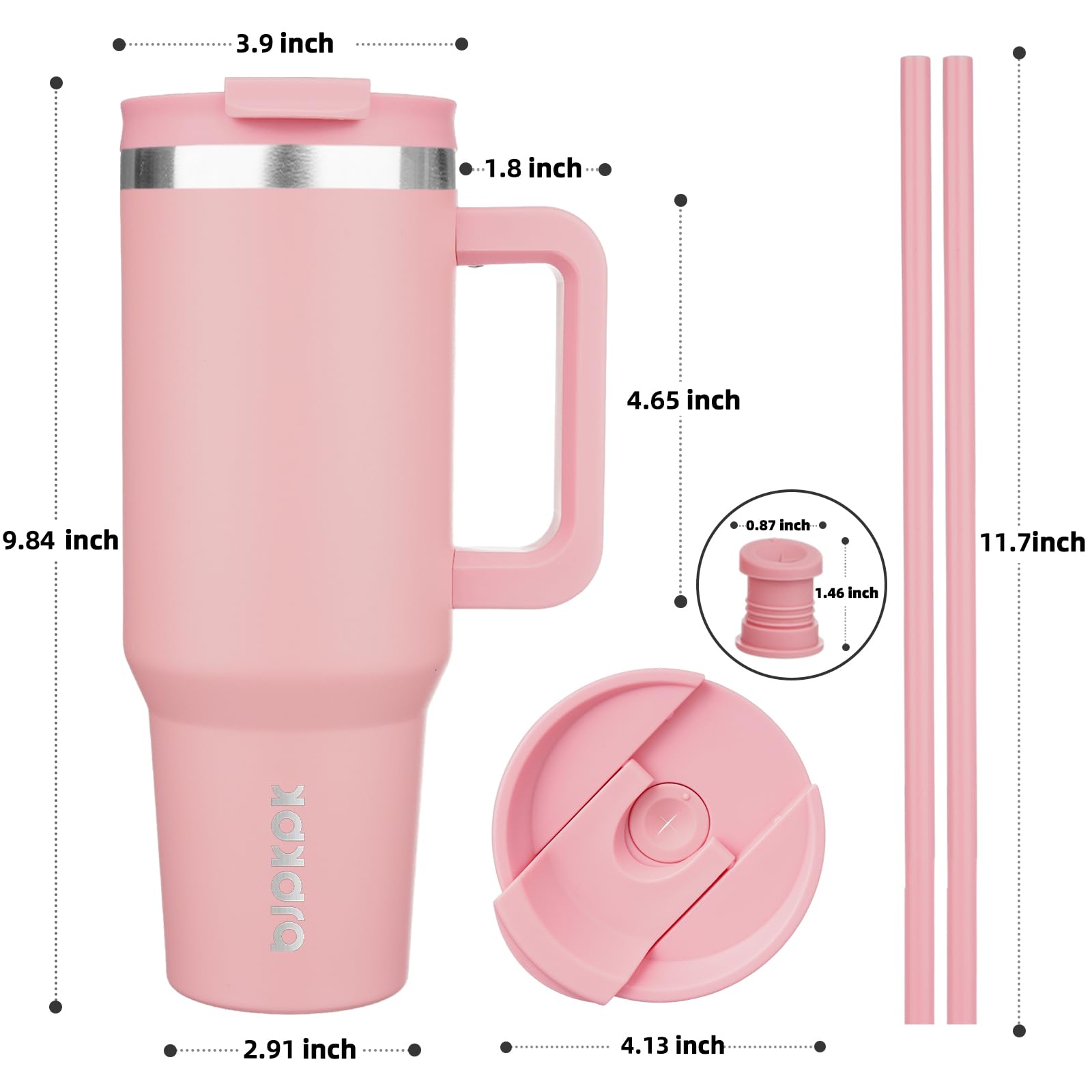 BJPKPK 40oz Insulated Tumbler with Handle and Straw, Pink photo 3