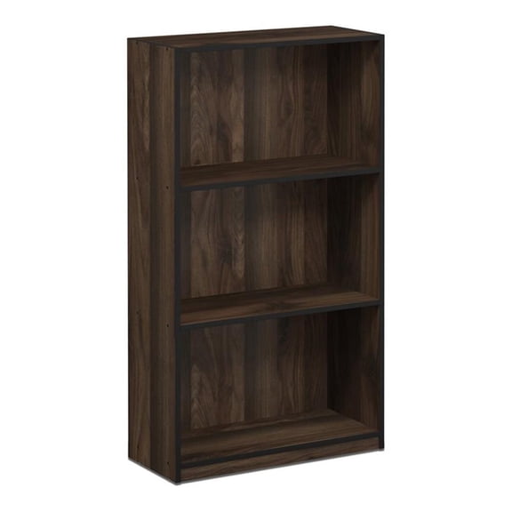 Pemberly Row Wood 3-Tier Bookcase Storage Shelves in Columbia Walnut/Black