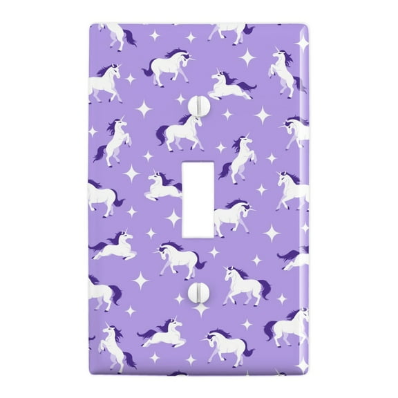 Frolicking Unicorns White Purple Pattern Plastic Wall Decor Toggle Light Switch Plate Cover