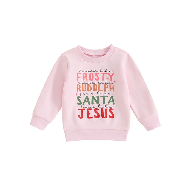 Fortune Chandail de Noël pour Fille 0-4 Ans Imprimé Père Noël Col Rond Joyeux Noël Pull d'Hiver