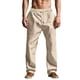 thumbnail image 4 of Pantalones largos de lino para hombre, de color liso, para primavera y verano, estilo fino, de imitación de lino, informales, rectos, con cordón ajustable, de color liso, 4 of 9