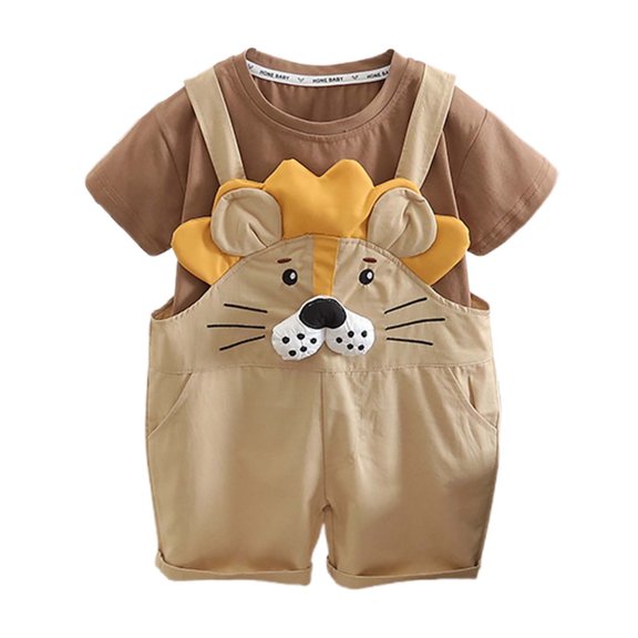 Tiijoy Toddler Boys Casual Outfits Cartoon Lion Suspender Jumpsuit Short Sleeve T-Shirt