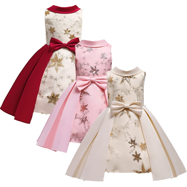 KYAIGUO Robe de Fête à Sequins pour Bébé Fille Robe de Mariage Fleurie Nœud Robe Sans Manches Tutu Princesse 2-10 Ans
