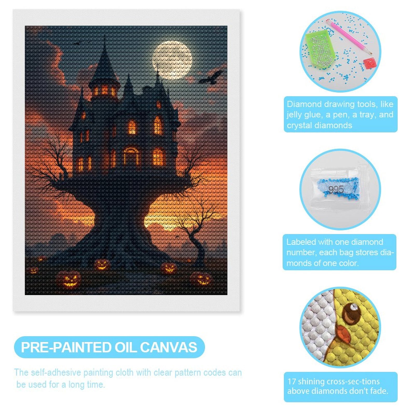 Diamond Art Kits for Adults, Haunted Mansion Moonlit Sky 5D Diamond Painting Kits for Adults Beginners, DIY Full Drill Diamond Painting, Gem Art and Crafts 12x16