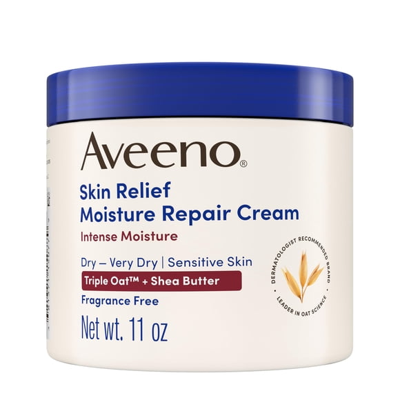 Aveeno Skin Relief Intense Moisture Repair Cream with Triple Oat Complex, Ceramide & Rich Emollients, Steroid- & Fragrance-Free Moisturizing Body Cream for Extra-Dry Skin, 11 oz