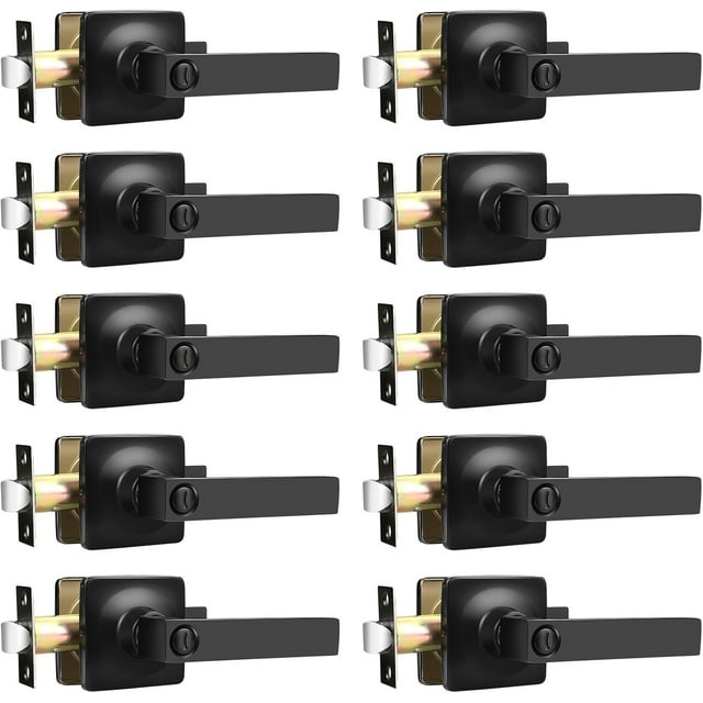 Matte Door Handles Interior Square Privacy Door Levers Matte Keyless Door Handle Interior Modern Straight Lever for Bedroom and Bedroom Reversible for Right/Left Side