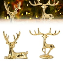 2 Pcs Christmas Reindeer Figurines Small Metal Standing Sitting Deer Statues Mini Reindeer Christmas Table Decorations for Home Indoor Xmas Holiday Rustic Decor