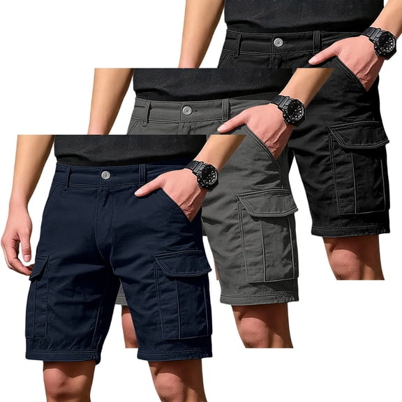 GrmtClth Mens 3 Pack Breathable Casual Utility Shorts Stretch Wrinkle Resistant Three Pack For Travel Fishing Walking Work Navy 3XL
