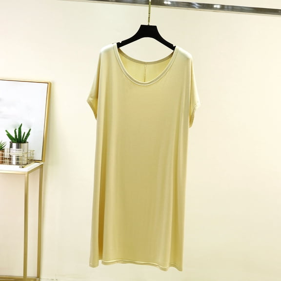 ZyeKqe Nightgown for Women Short Sleeve Crewneck Lightweight Soft Loose Comfy Casual Loungewear Sleep Shirts Pajamas
