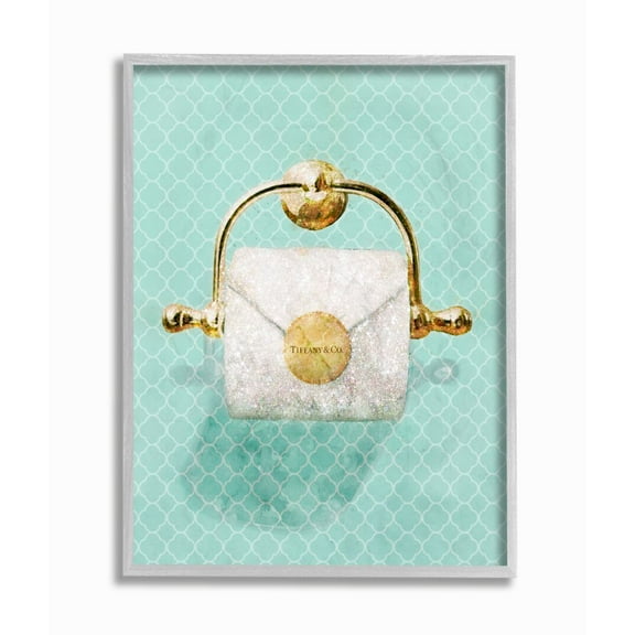 Stupell Industries Fashion Toilet Paper Roll Iconic Blue Designer Glam Graphic Art Gray Framed Art Print Wall Art, 16x20, by Ziwei Li