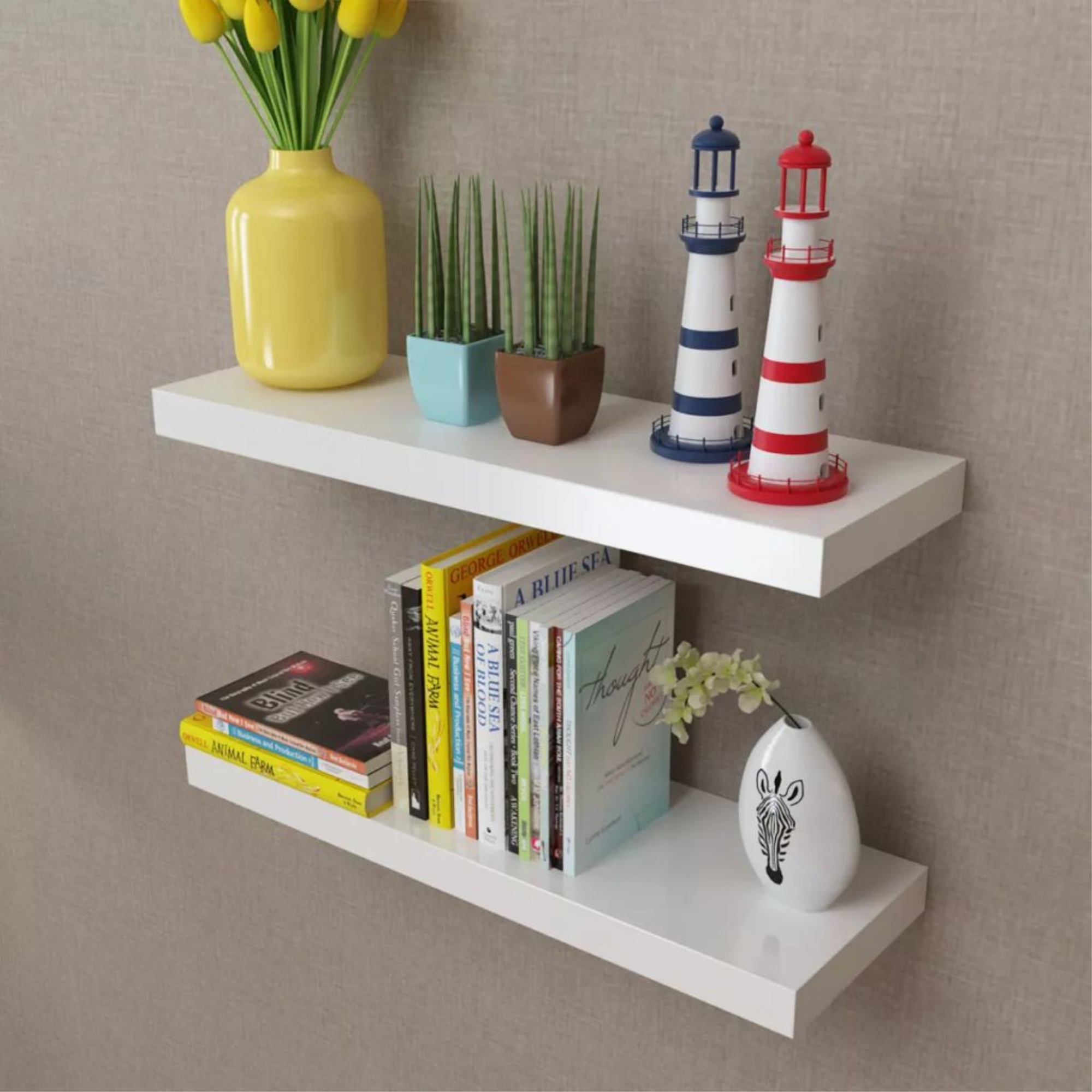 vidaXL 2 White MDF Floating Wall Display Shelves Book/DVD Storage