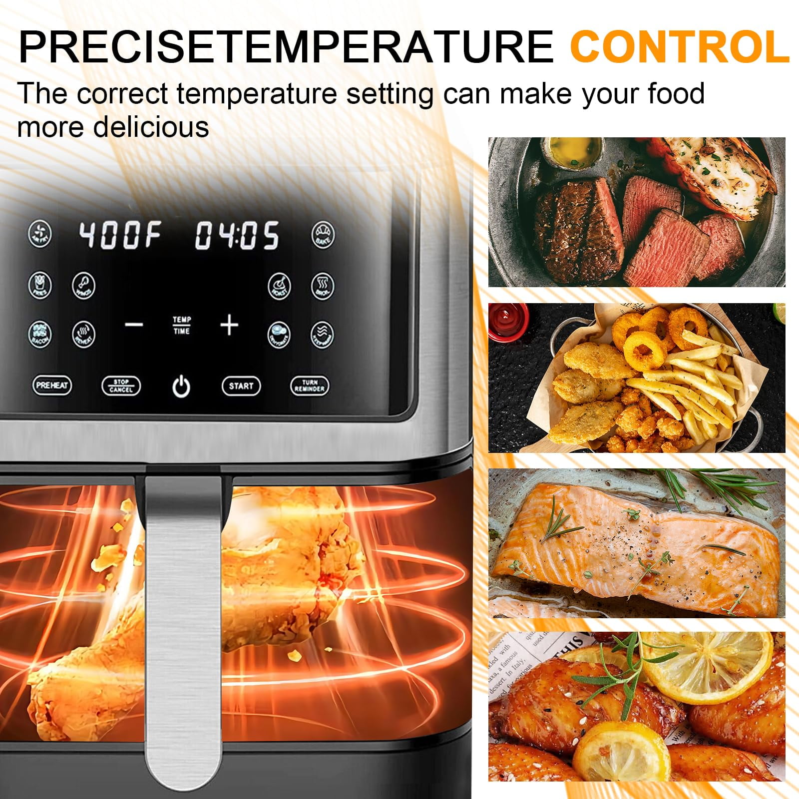 Jacgood 8QT Air Fryer for Family Size, 10 One-Touch Digital Functions, 400℉ Fast Cooking, 80% Less Oil, Roast, Bake, Crisps, Broil and Air Fry for Easy Meals, Dishwasher Safe