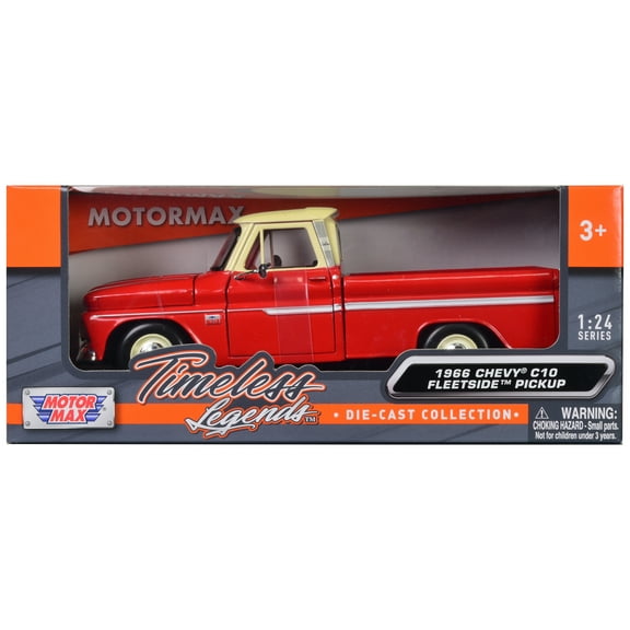 1966 Chevrolet C10 Fleetside Pickup Truck Red with Cream Top "American Classics" 1/24 Diecast Model Car by Motormax