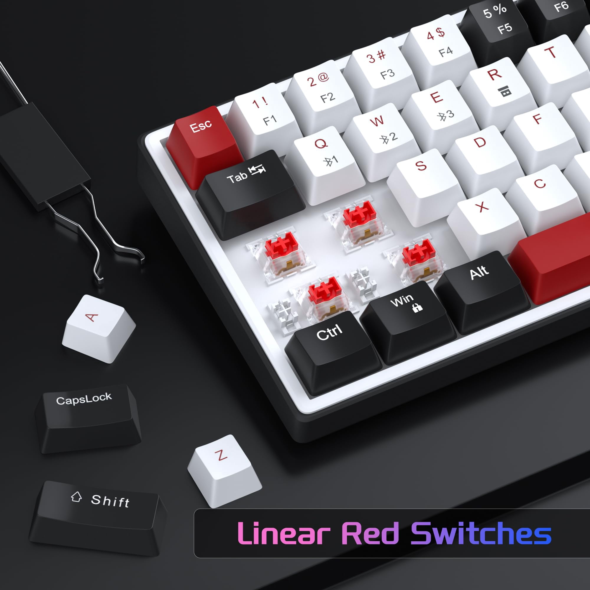 MageGee 60% Wireless Mechanical Gaming Keyboard, 68 Keys Compact RGB Backlit Gaming Keyboard, Wired/Wireless 3-Mode (Red Switch, Black & White)