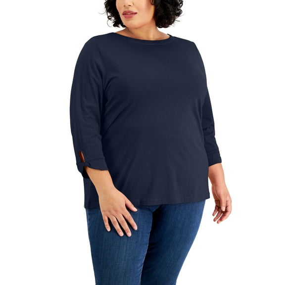 Karen Scott Plus Size Boatneck Top Intrepid Blue 2X