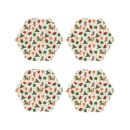 

Vsdgher Christmas Hat Cute Puppy Leather Coasters for Drinks Durable Drink Coasters 4 Set for Tabletop Protection Luxurious Home Décor and Housewarming Gift-Hexagon