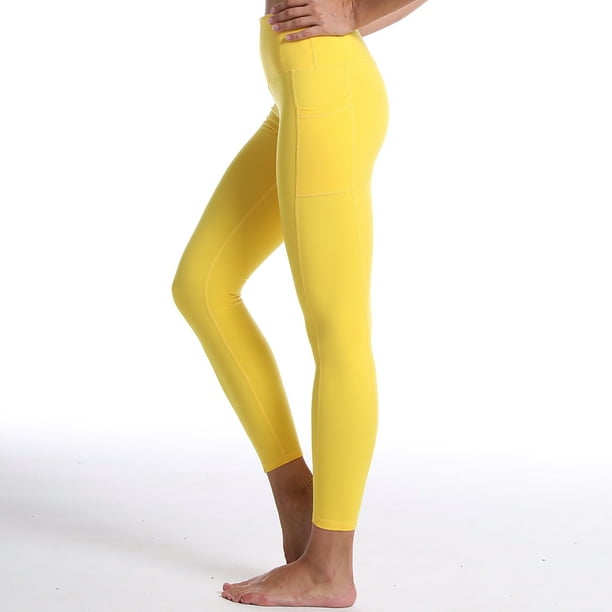 BEFOKA Nine-Point Yoga Pants, Women Fashion Casual Solid Pocket Leggings  High Waist Tummy Control Long Bootleg Work Pants Workout Running Pants for  Women Yellow XL 