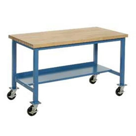 72 x 36 in. Mobile Workbench - Maple Butcher Block Safety Edge - Blue