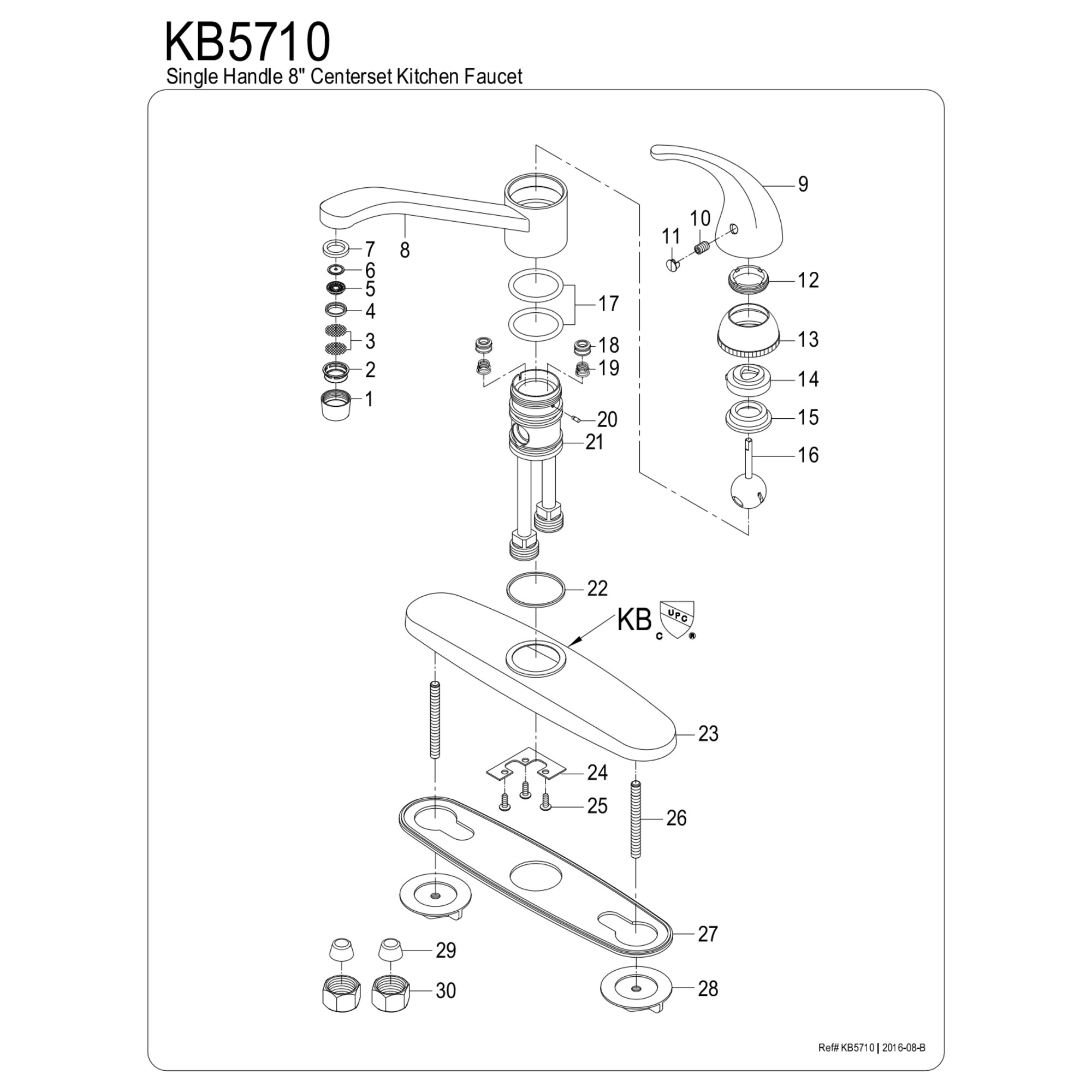 Kingston KB5710 Chatham One-Handle 3-Hole 8" Centerset Kitchen Faucet in Polished Chrome
