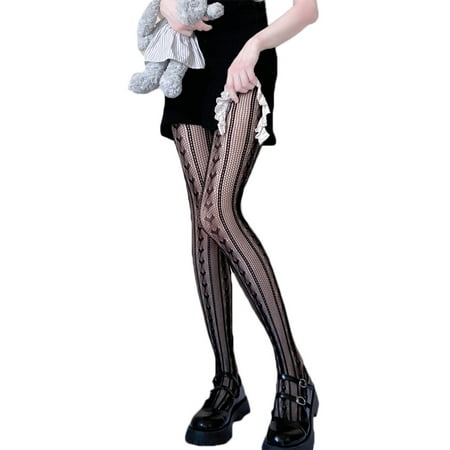 

HOTYA Women Dark Love Striped Pantyhose Gothic Sexy Hollow Fishnet Lolita Black Tights