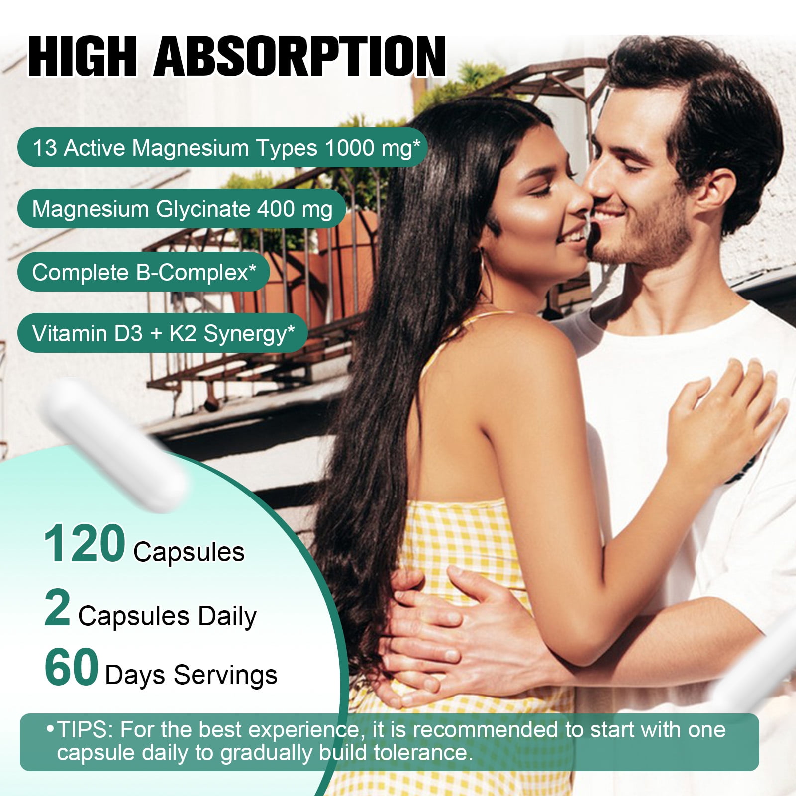Totaria 25-in-1 Magnesium Complex with Methylated B Complex & D3 K2, Supplement for Relaxation, Energy & Nerve Support, 120 Vegan Capsules