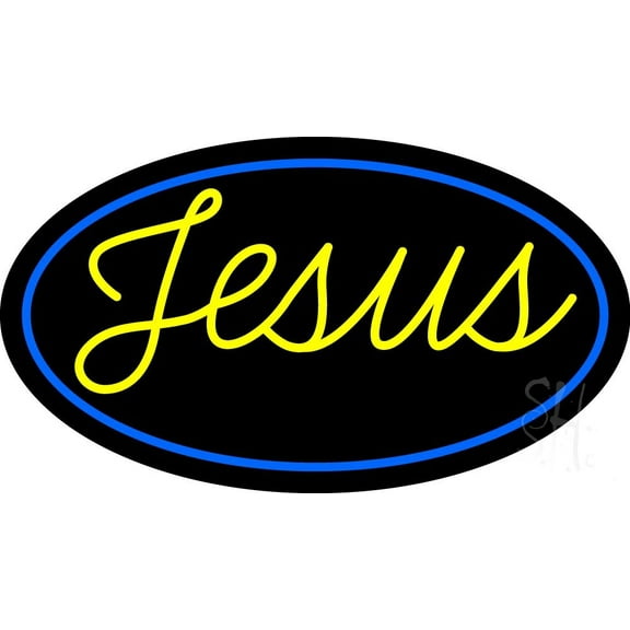Cursive Blue Jesus LED Neon Sign 20" Tall x 37" Wide - inches Black Square Cut Acrylic Backing, with Dimmer - Premium built indoor Sign for Home décor, Event, Religious place, Store interior, Office.