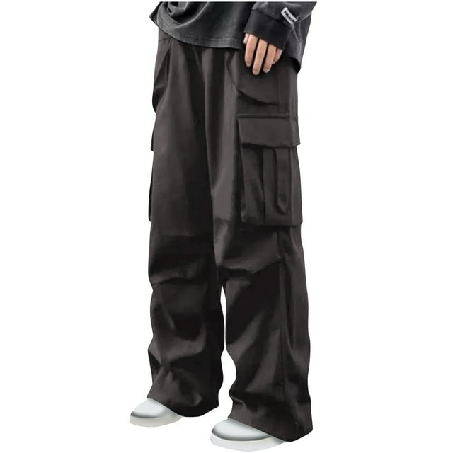 Dagugfen Mens Cargo Pants Elastic Waist Drawstring Outdoor Training Running Athletic Trousers with Pockets