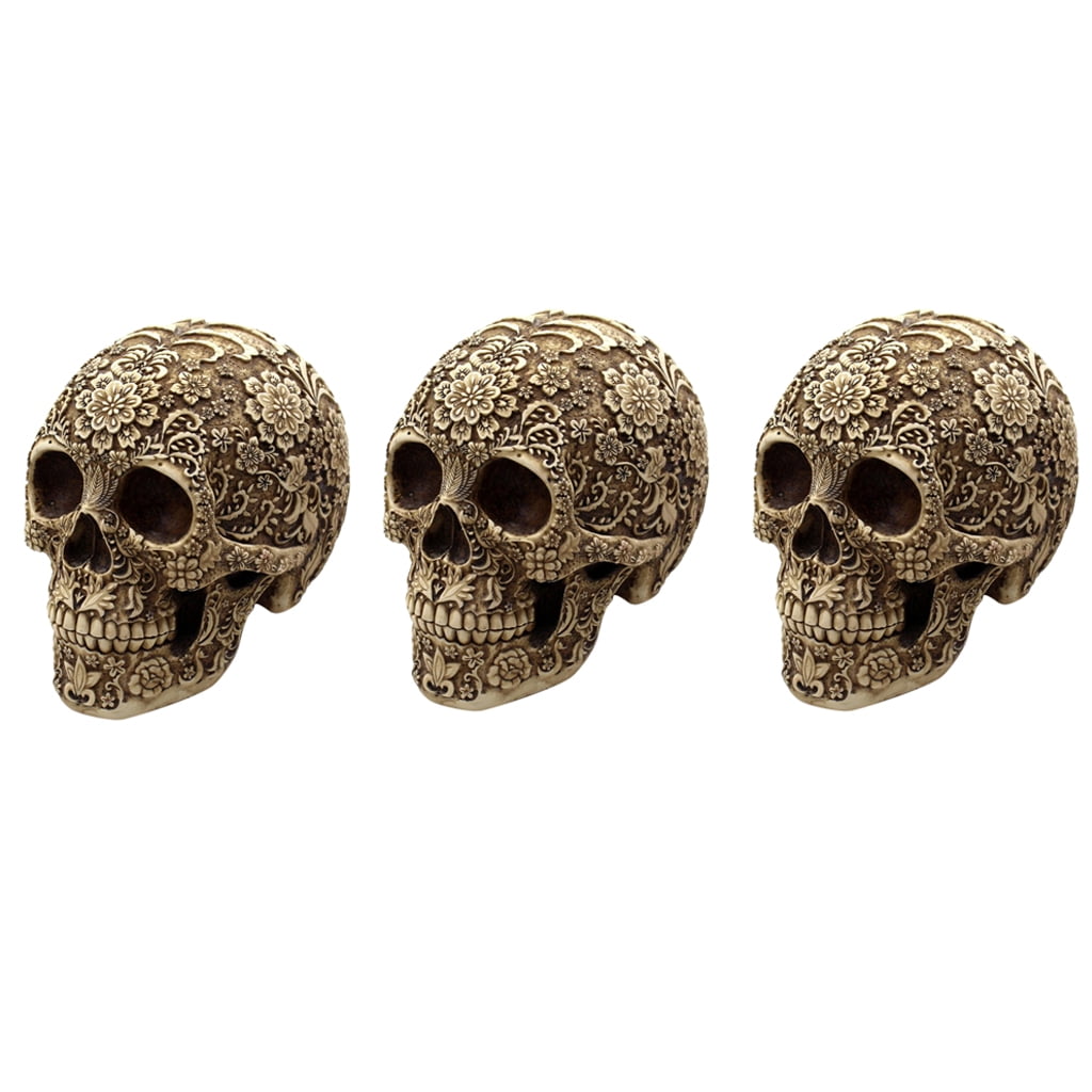 2xRetro Resin Skull Day of the Dead Ornament Spoof Prop Skeleton Model Decor 
