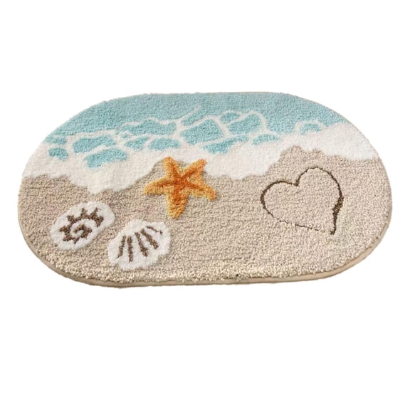 IAJFHAFS Beach Bathroom Rugs Coastal Seashell Bath Mat Funny Extra Soft Tufted Quick Dry Bath Mats for Bathroom Ocean Wave Starfish Decor Carpet Shower Non Bath Rug